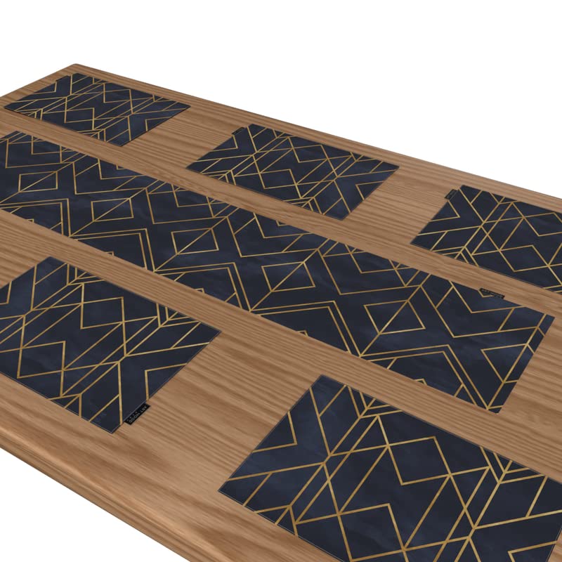 Golds Dark Blue Canvas Placemats Set of 6 in Dark Blue & Gold, each 45x30 cm, durable and washable table mats with an opulent design for a sophisticated and luxurious dining setting