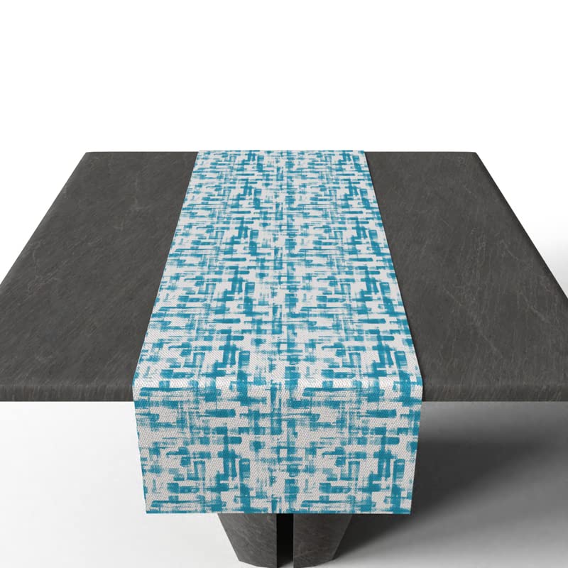 Izzy Canvas Table Runner in Turquoise & Blue, a 35x140 cm Durable Decorative Centerpiece with a Fresh and Breezy Modern Pattern, perfect for a Coastal or Contemporary Dining Table