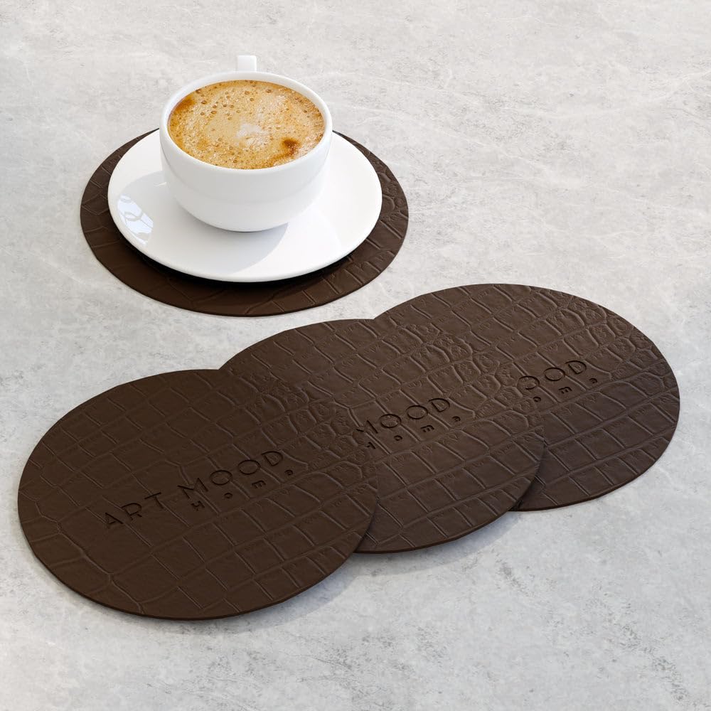 Circle Leather Coaster Set - Premium Faux Leather Coasters with Stylish Touch, Heat-Resistant and Scratch-Proof - Perfect for Coffee Tables, Dining, and Home Decor, Set of 4