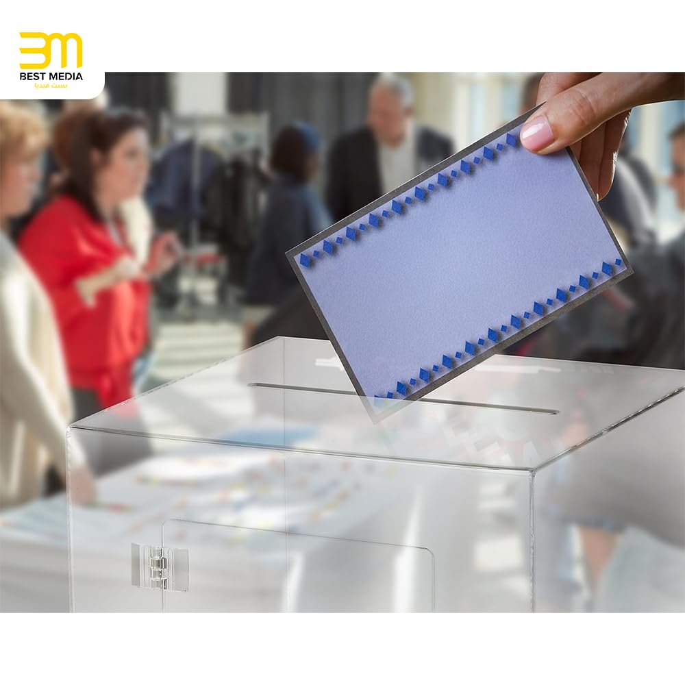 Clear Acrylic Donation and Suggestion Box with Lock and Rear Door, 20 x 20 cm, Slot for Voting, Charity Fundraising, Tips and Feedback Collection
