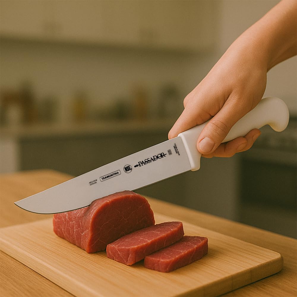Professional 8" Carving Knife, Stainless Steel Blade, White Polypropylene Handle, Durable and Versatile