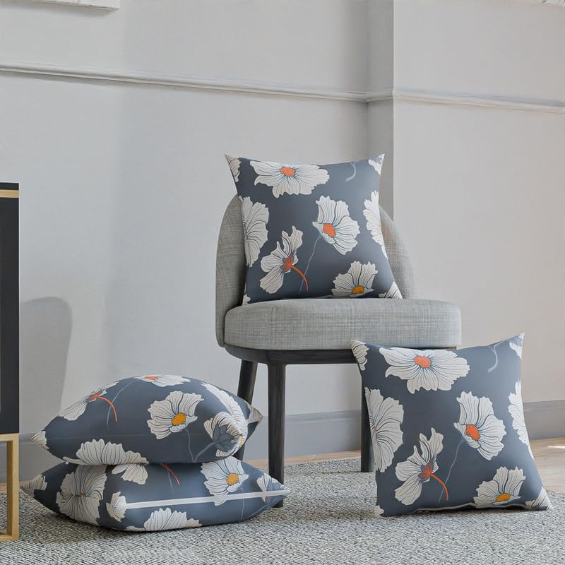 Florish Velvet Cushion Cover in Sky Blue & White, a plush and luxurious decorative throw pillow with an elegant floral pattern, 40x40 cm, perfect for adding a soft, sophisticated touch
