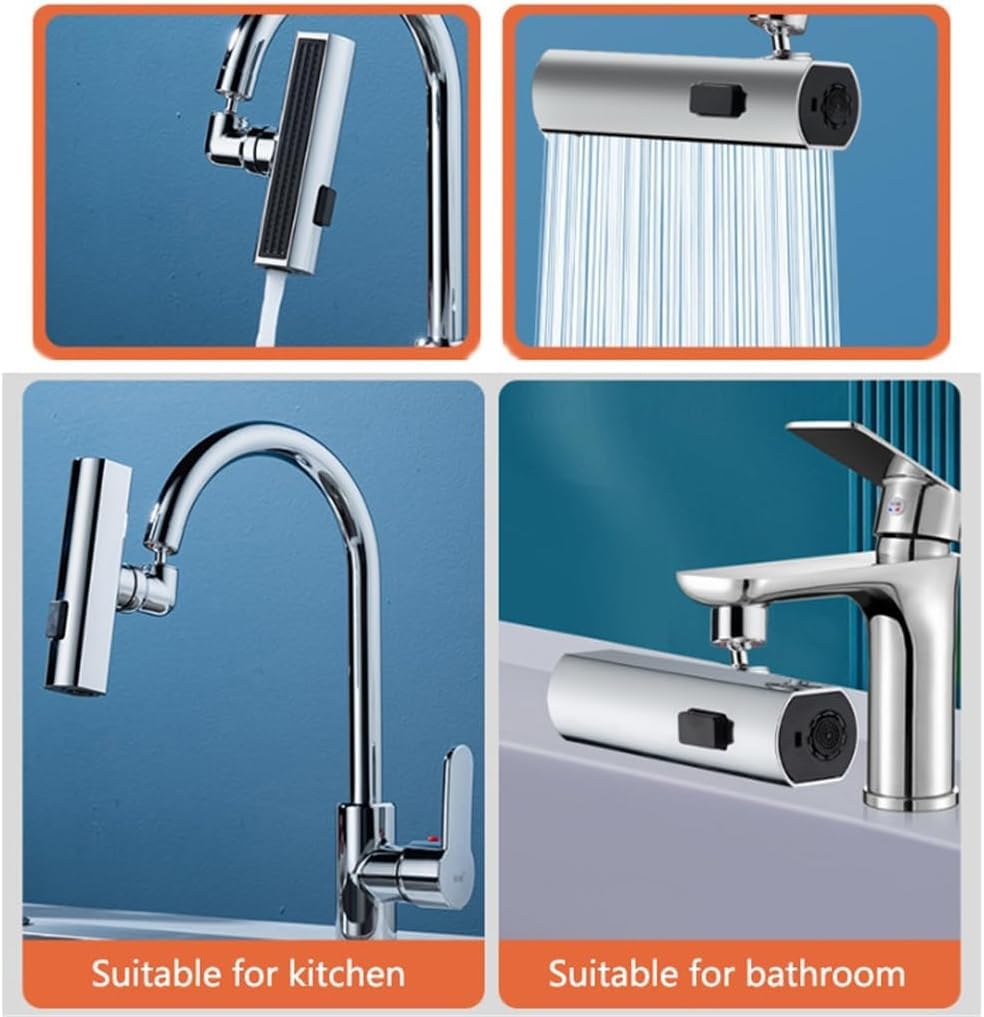 P PIPITA New Waterfall Kitchen Faucet, 3 In 1 360° Rainfall Kitchen Sink Faucet, Multi Function Faucet for Washing Vegetable Fruit, Anti-Splash Device for Kitchen, Bathroom,Silver