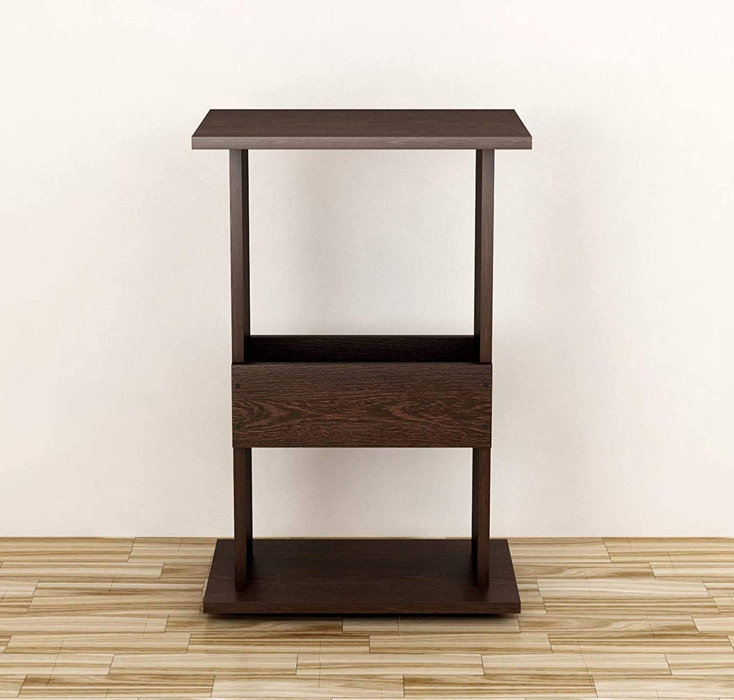 Wooden Bedside Sofa Side end Table with Bookshelf Magazine Rack (Brown)