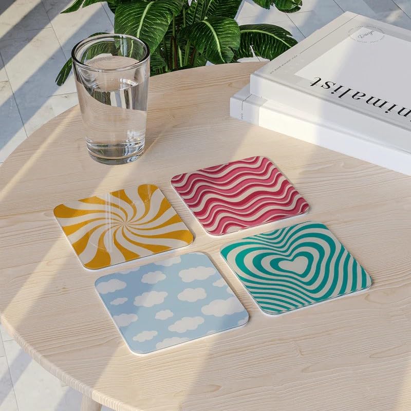 Acrylic Coaster Set of 4, 9×9 cm, Heat and Moisture Resistant Drink Coasters, Mountain Landscape Design, Acrylic for Coffee Tables Desks Dining Decor, Set of Decorative Mats