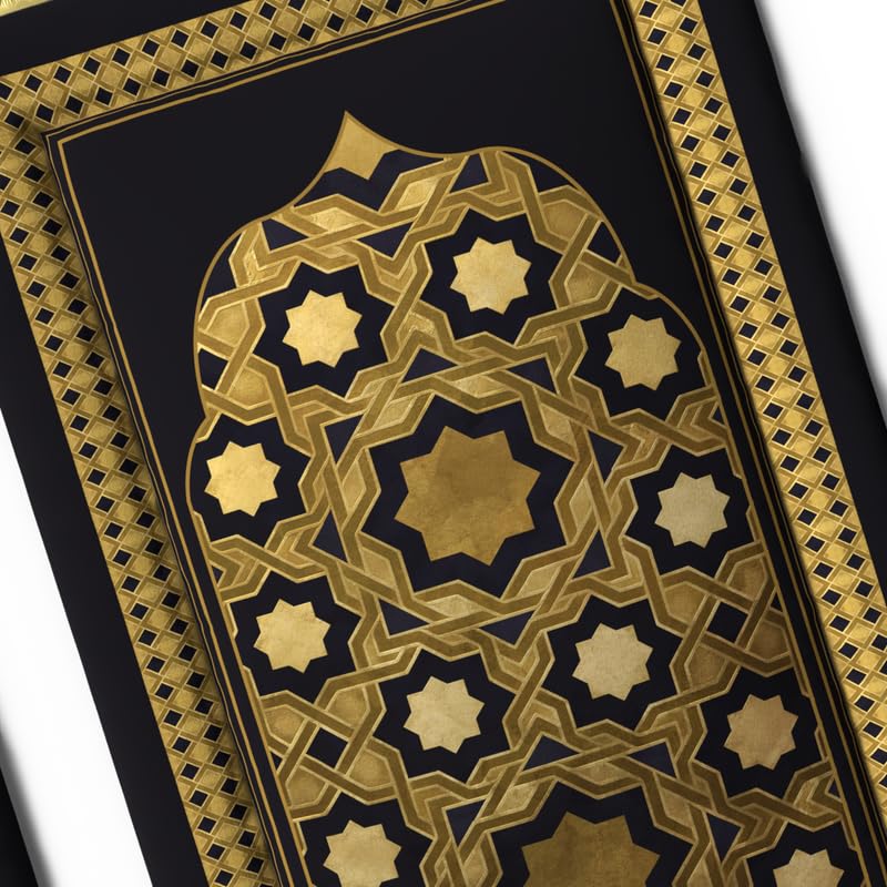 Padded Prayer Rug Mat in soft velvet, Gold and Black, 68x117 cm, a luxurious and thick cushioned rug, providing exceptional comfort for knees and forehead during daily devotion