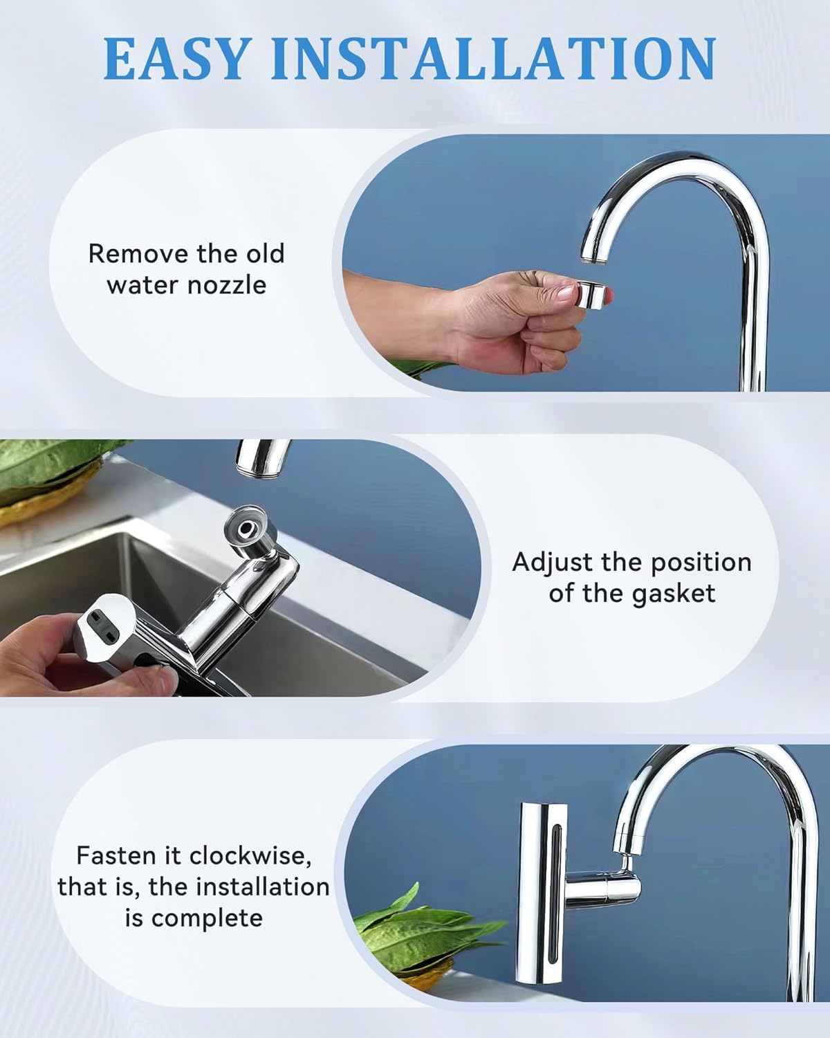4-in-1 Waterfall Kitchen Faucet – 360° Swivel Faucet Extender for Kitchen Sink, Splash-Proof High Arc Faucet Head Replacement, Ideal for Washing Fruits and Vegetables