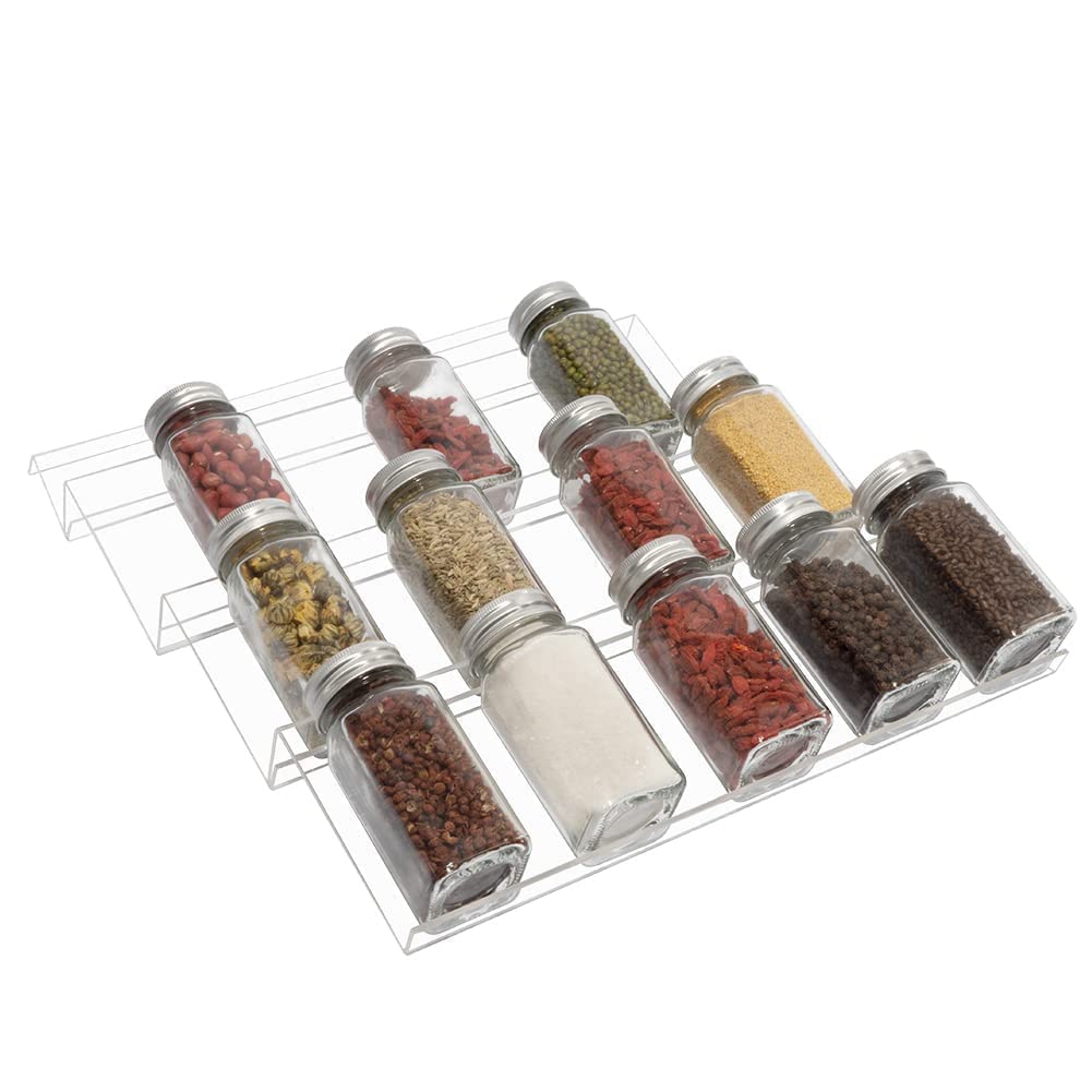 2-Pack Acrylic Spice Drawer Organizer, 3-Tier Clear Expandable Insert Tray for Cabinets, Pantry, or Countertop, Invisible Spice Rack for Kitchen Storage and Easy Access, Transparent Design