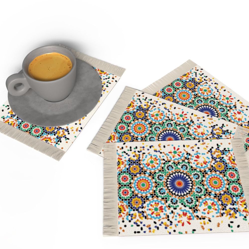 Rug Coaster Set – Set of 4 Mini Carpet Coasters with Velvet Surface & Leather Backing, Non-Slip, 14x9 cm, Elegant Table Protection & Gift Idea