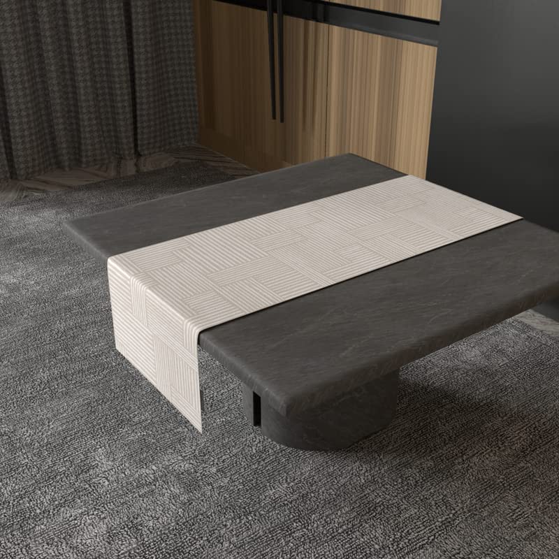 Hazel 1 Velvet Table Runner in Beige & Blue, a 35x140 cm plush decorative centerpiece with a soft and welcoming modern pattern, adds a touch of cozy luxury to your dining table decor