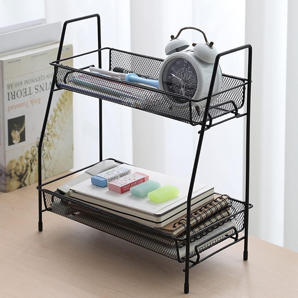 2-Tier Multipurpose Space Saving Metal Storage Rack for Kitchen Spice Rack, Black, Acrylic