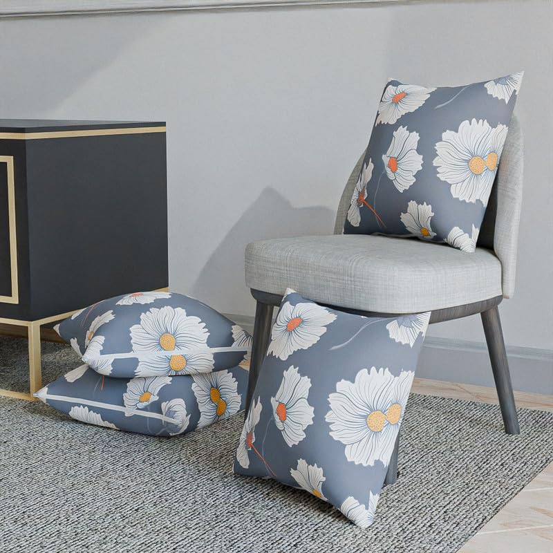 Florish Velvet Cushion Cover in Sky Blue & White, a plush and luxurious decorative throw pillow with an elegant floral pattern, 40x40 cm, perfect for adding a soft, sophisticated touch