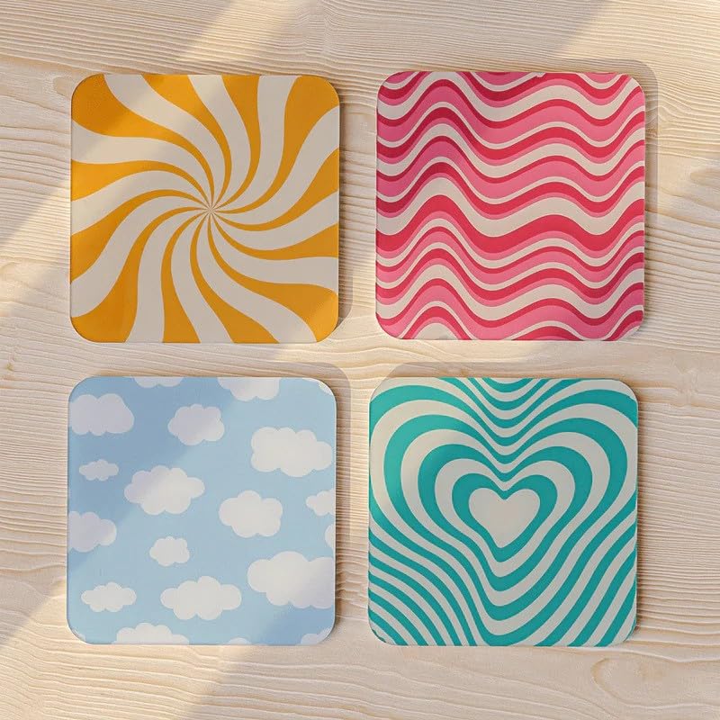 Acrylic Coaster Set of 4, 9×9 cm, Heat and Moisture Resistant Drink Coasters, Mountain Landscape Design, Acrylic for Coffee Tables Desks Dining Decor, Set of Decorative Mats