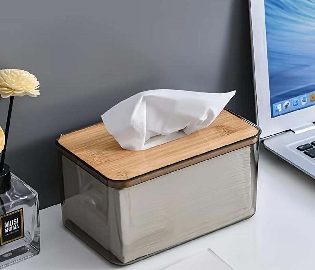 JAXHOM Countertop Tissue Paper Dispenser for Dining Table I Paper Napkin Holder with Bamboo Lid for Kitchen I Tissue Box Holder for Car and Restaurant