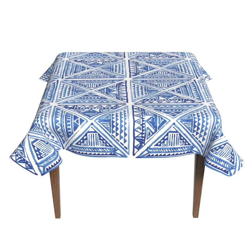 Glam Waterproof Tablecloth in Blue & White, a 140x140 cm Square Table Cover made from Chic Spillproof Polyester, a Stylish and Stain-Resistant Protector for Modern Dining Settings