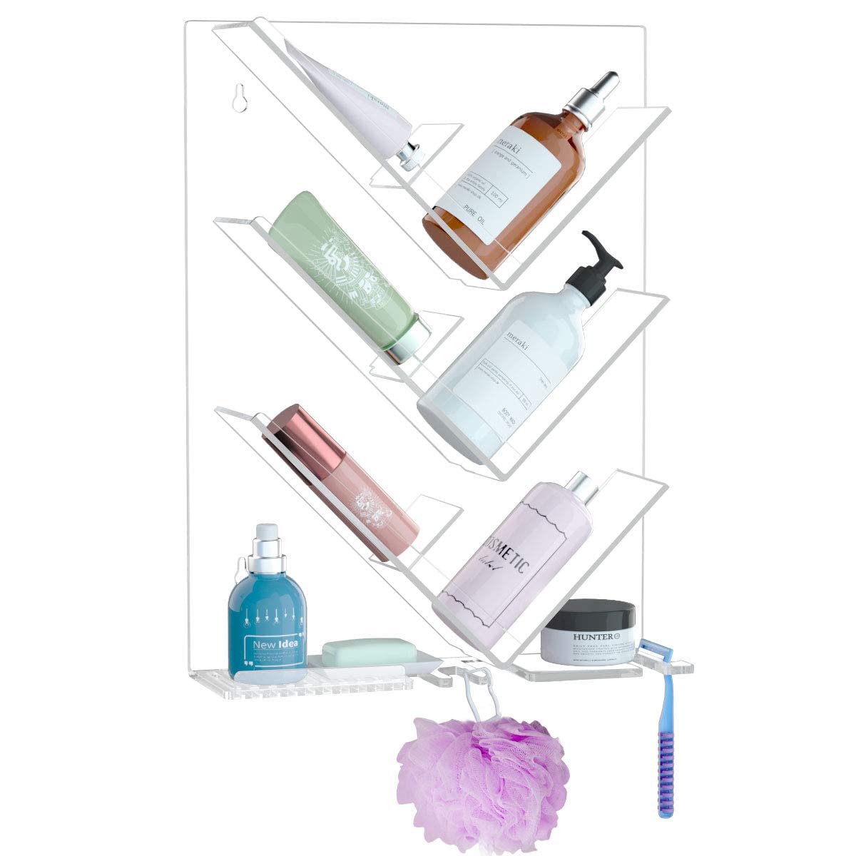 Acrylic Shower Caddy, Clear Bathroom Organizer with Suction Cups, No Drill Rustproof Shelf for Shampoo Bottles, Conditioner, Soap, and Bath Essentials, 28 x 12 cm, Clear