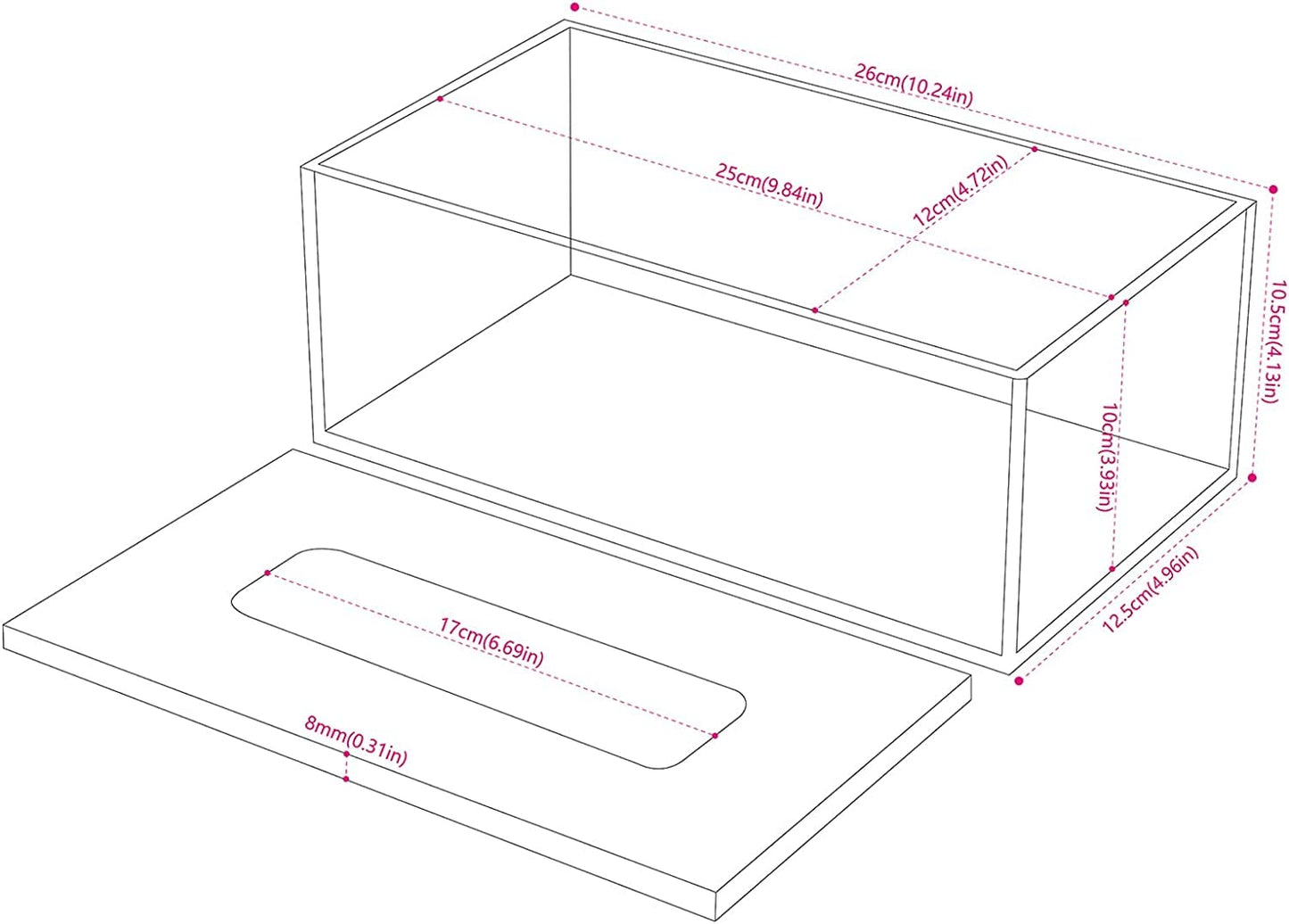 Clear Acrylic Tissue Box Cover Holder with Removable Lid for Easy Use – 26 x 12 x 10 cm Rectangular Napkin Organizer for Bathroom, Kitchen, Office, or Events