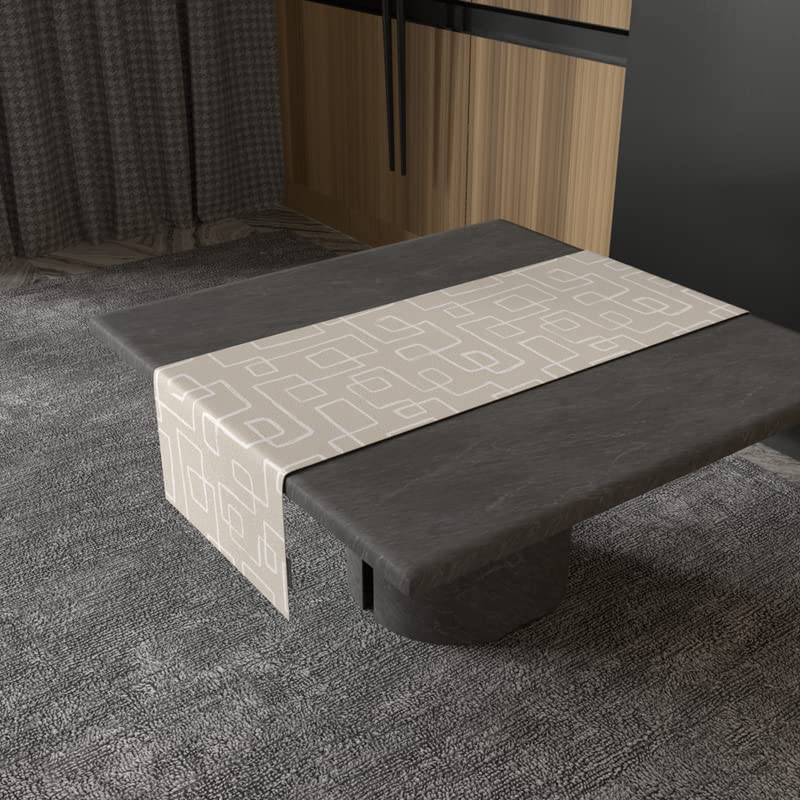 Haven 1 Canvas Table Runner in Beige & Blue, a 35x140 cm Durable Decorative Centerpiece with a Calming and Subtle Geometric Design, ideal for a Minimalist and Modern Dining Table