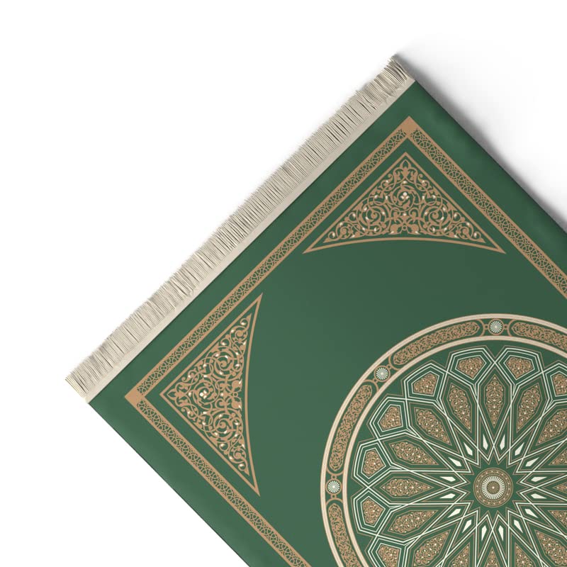 Velvet Prayer Mat in a calming Green, 68x117 cm, a soft and luxurious Islamic rug featuring an elegant dome design for a comfortable and serene prayer session at home or the mosque
