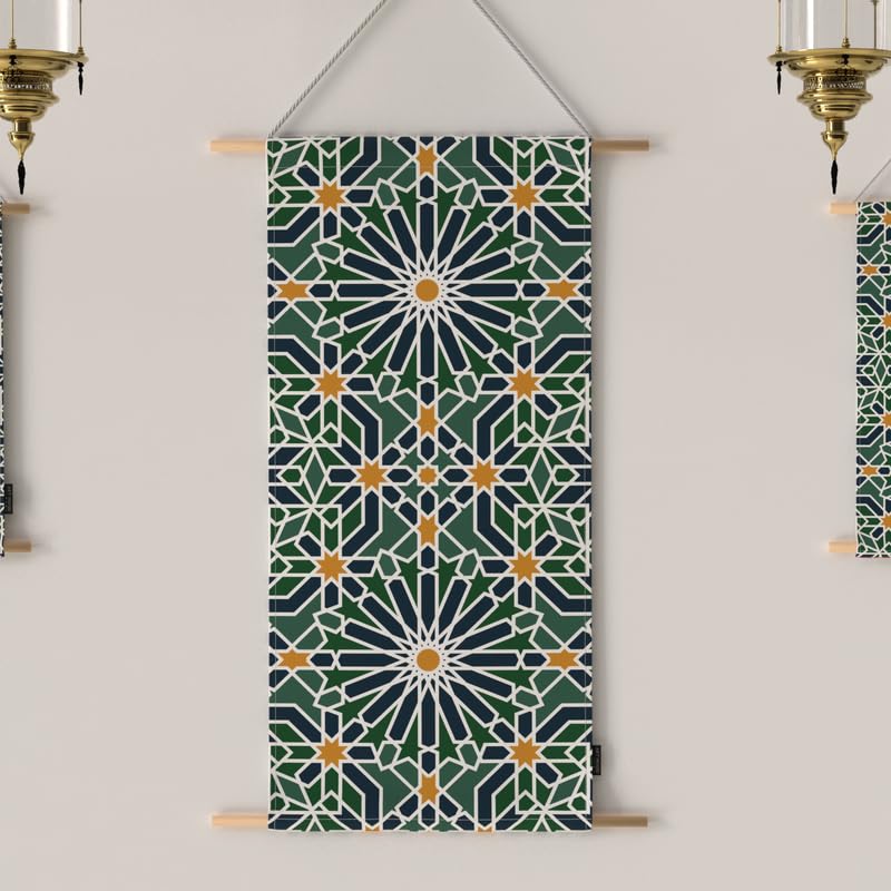 Ramadan's Unique Adden Velvet Fabric Posters Set, a Wall Art Decor Kit for Festive Home Decor, Green & Blue, a Garden-Inspired Islamic Design for Living Room or Bedroom