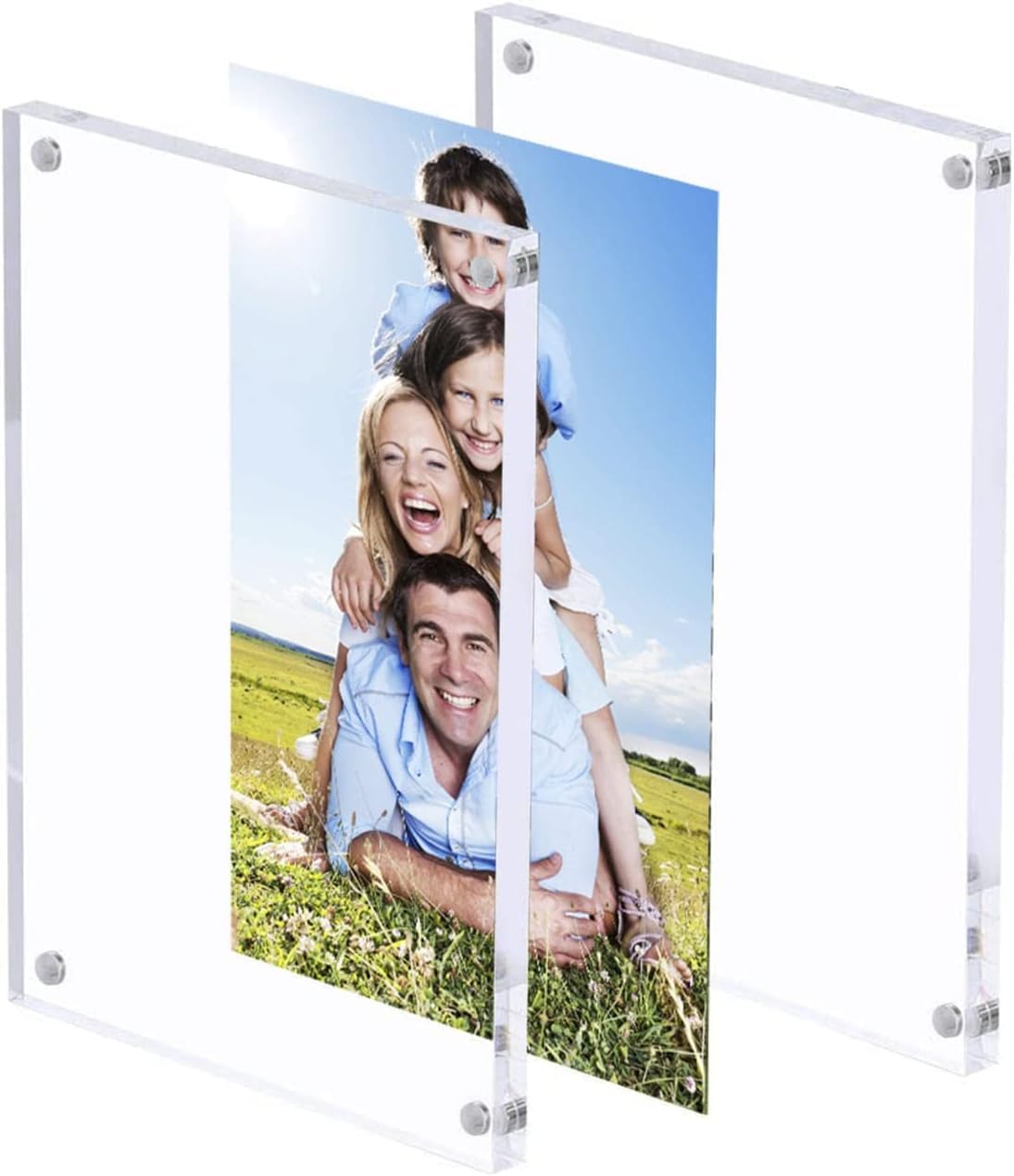 Clear Acrylic Magnetic Photo Frame 12.5 x 17.5 cm, Double-Sided Desktop Picture Display, Free-Standing Thick Frame for Family Memories, Gifts, Office or Home Use