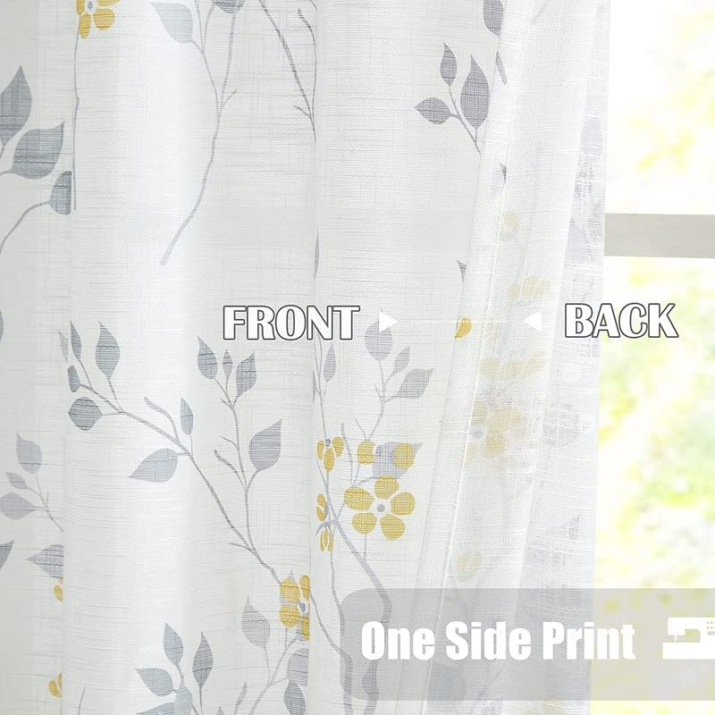 Rich Natural Linen curtains - Printed floral curtains- Semi-transparent - Road Pocket grommets for living room, bedroom, kitchens, 1 piece
