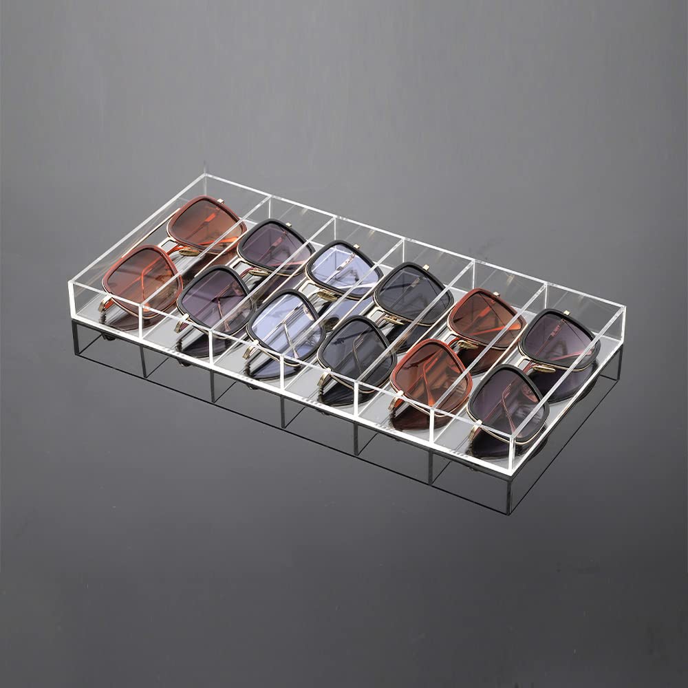 Acrylic Sunglasses Display Organizer, 6-Slot Clear Eyeglasses Storage Tray for Desktop or Drawer Use, Sunglasses, Reading Glasses, and Accessories, Suitable for Home or Retail, Clear