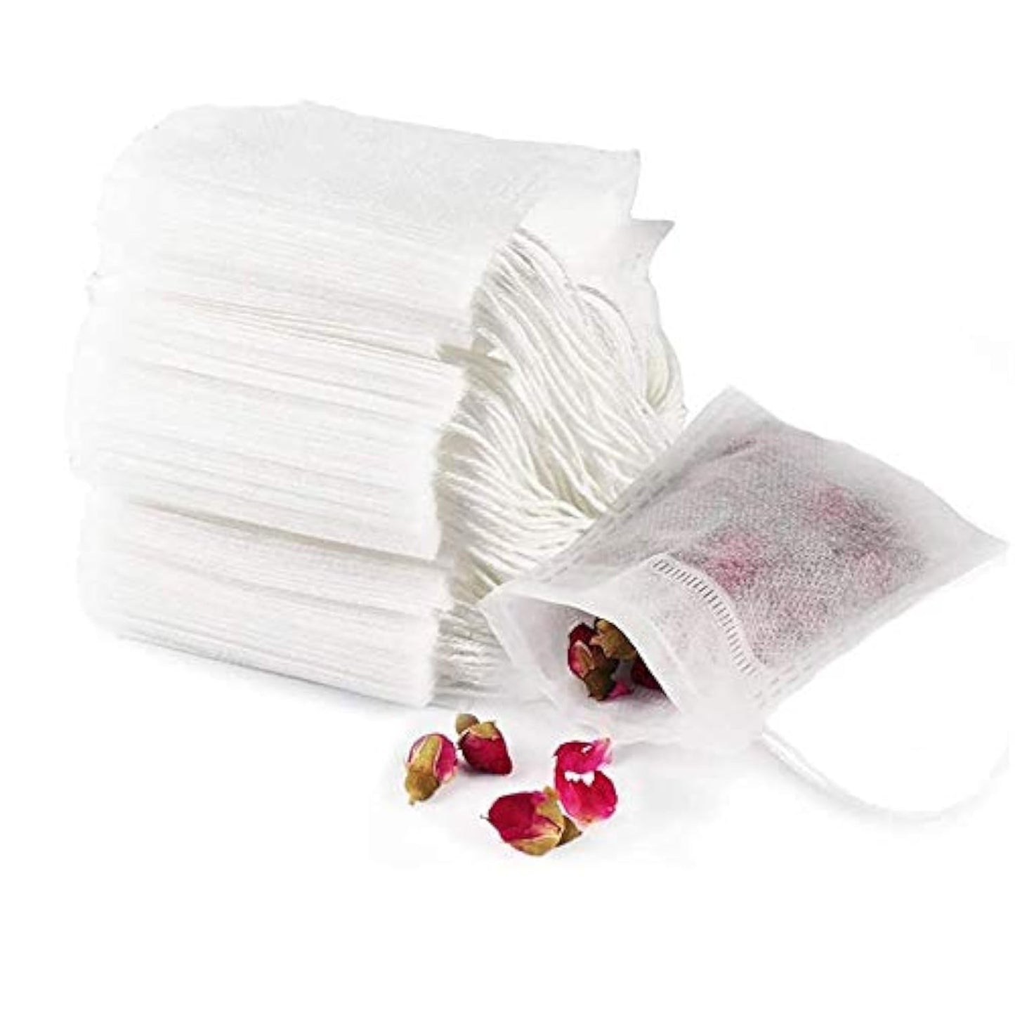 Tea filter bags 100 pack disposable empty tea bags, loose leaf tea infuser drawstring seal tea bags multipurpose non-woven fabric sachet bags for coffee spice herbs