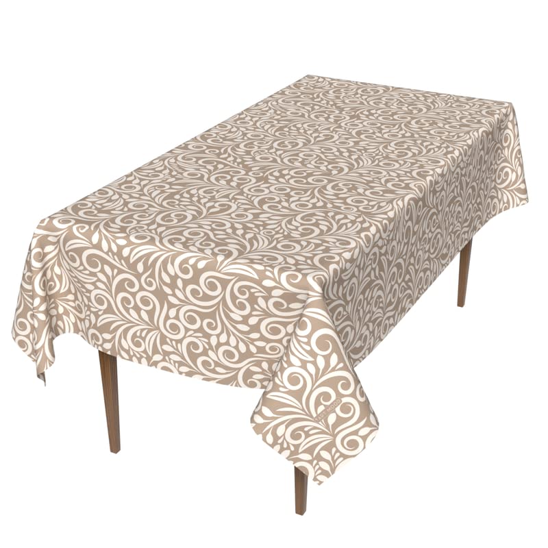 Cran Waterproof Tablecloth, a Spillproof Table Cover made from Durable Polyester Fabric, 140x300 cm, Beige & White, a Stain-Resistant Protector for Dining Room, Kitchen, or Parties
