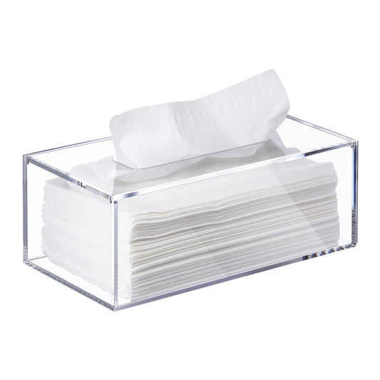 Clear Acrylic Tissue Box Holder 24 x 13 x 9 cm Rectangular Facial Tissue Organizer for Bathroom, Bedroom, Living Room, Vanity and Office Decor