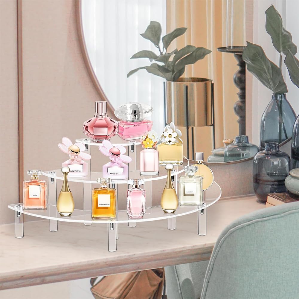 3-Tier Acrylic Display Risers, Clear Half-Moon Step Riser Stand for Cupcakes, Collectibles, Dessert Tables and Product Showcases, Elegant Multi-Level Organizer, Clear