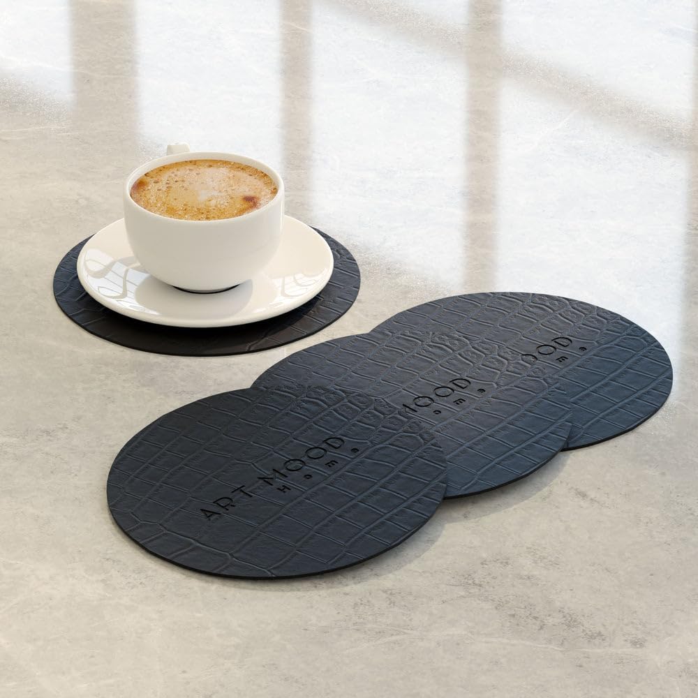 Circle Leather Coaster Set - Premium Faux Leather Coasters with Stylish Touch, Heat-Resistant and Scratch-Proof - Perfect for Coffee Tables, Dining, and Home Decor, Set of 4
