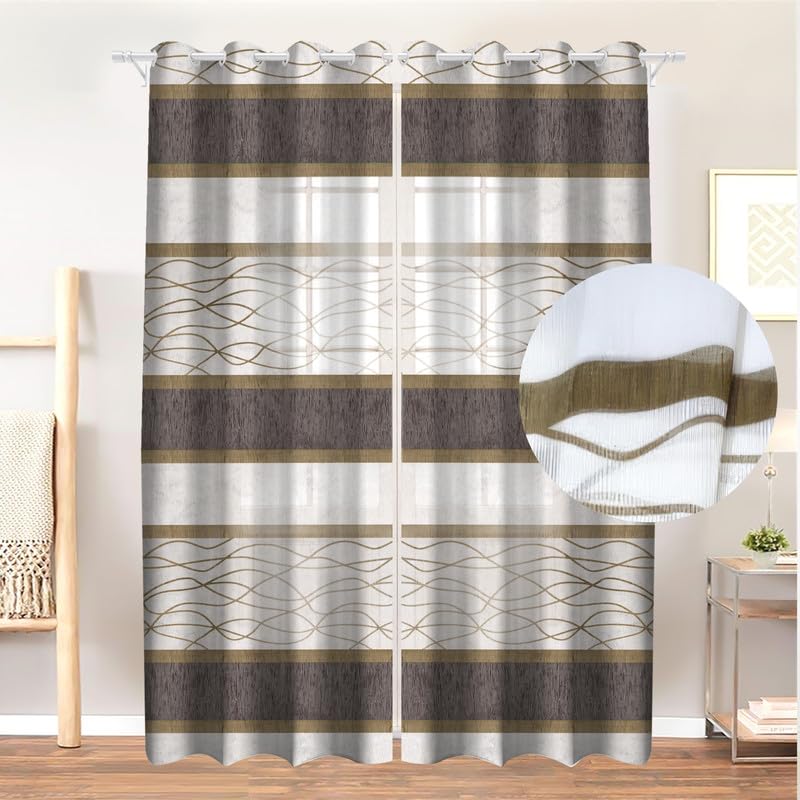 Modernistic Linen Curtain Panel - Crosswise Striped Sheer - Semi-Transparent - Steel Grommets - 1 Piece