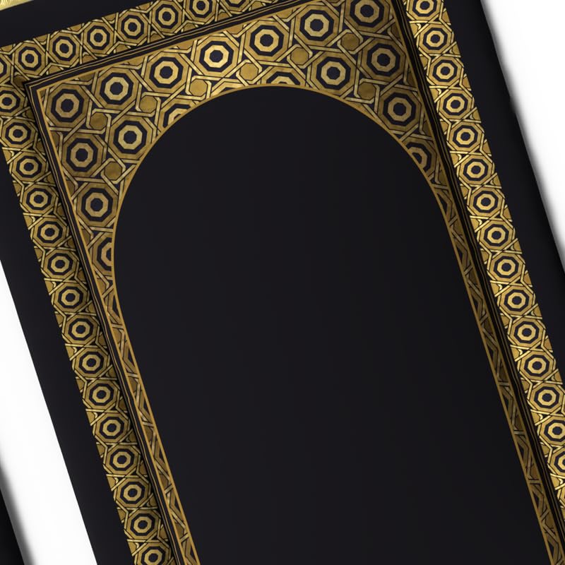 Elegant Velvet Padded Prayer Rug in Gold and Black, 68x117 cm, a soft and comfortable mat with plush cushioning, perfect for enhanced support and a luxurious feel during prayers