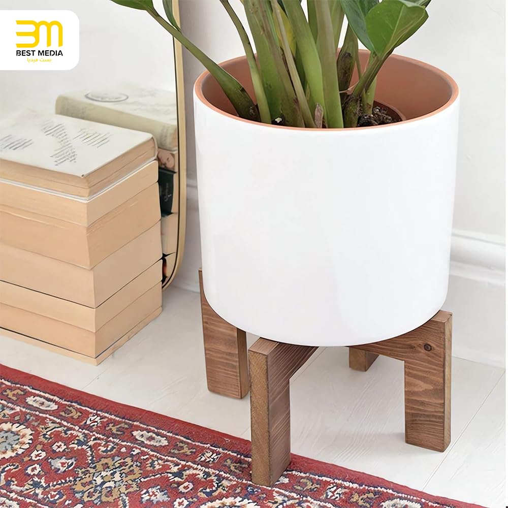 Mid-Century Modern Wood Plant Stand, Adjustable & Reversible Indoor Flower Pot Holder for Various Pot Sizes, Elegant Home Decor Planter Display Stand (Pot Not Included)
