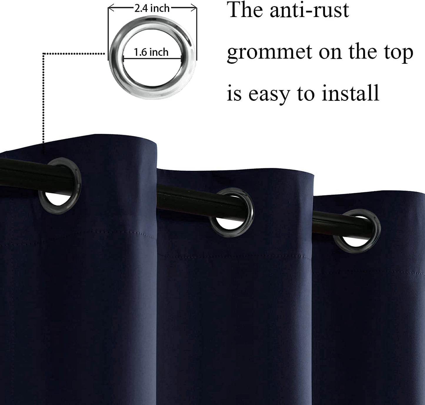 Blackout Curtains with Tiebacks - Thermal Insulated, Light Blocking and Noise Reducing Grommet Curtain Drapes for Bedroom and Living Room, Set of 2 Panels,
