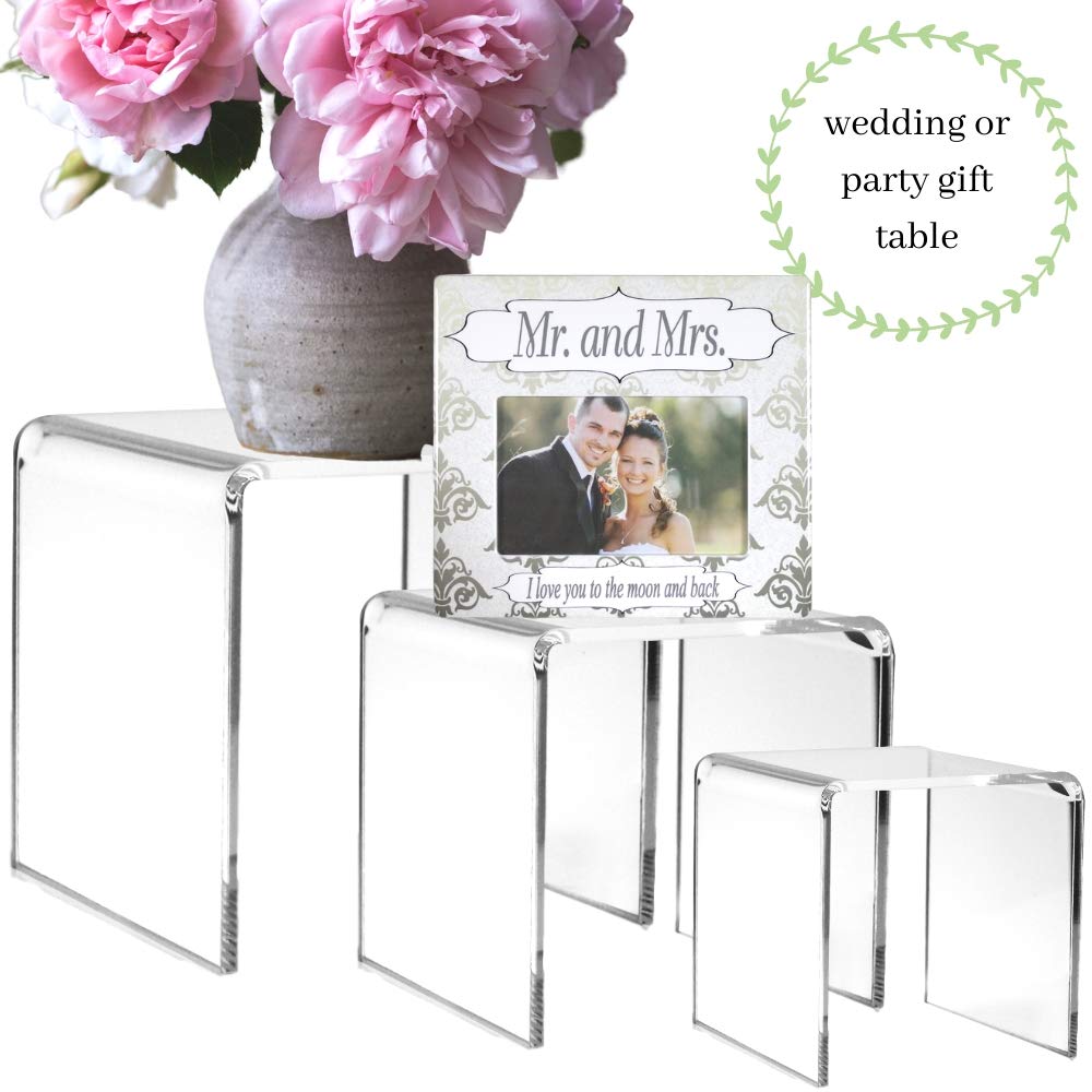 Acrylic Display Risers Set, 3-Piece Clear Acrylic Pedestal Stands, Assorted Sizes for Jewelry Display, Tabletop Fixtures, Retail Counter Showcases, Collectibles and Product Presentation