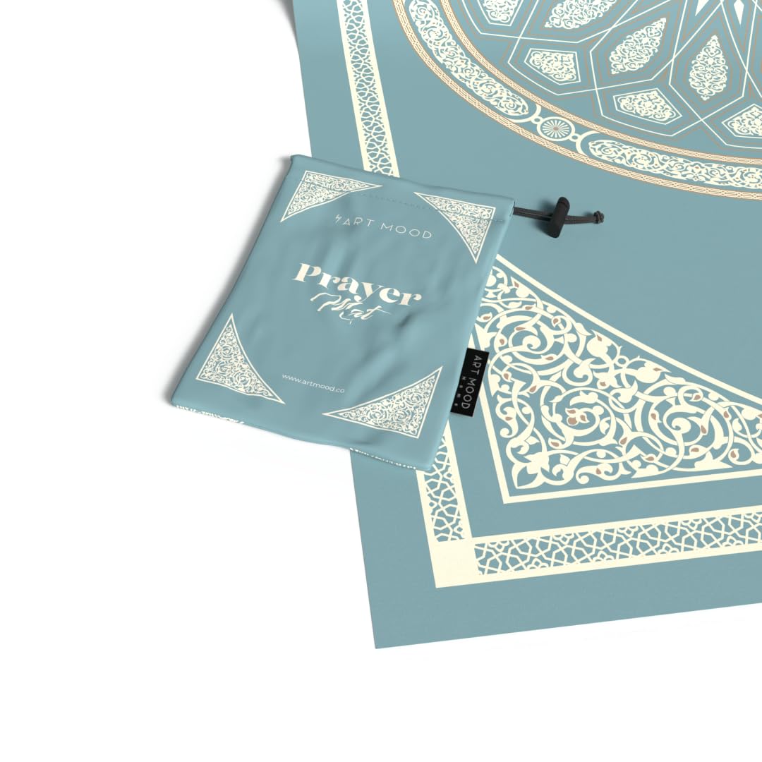 Al-Qubba Portable Prayer Mat, a Waterproof and Lightweight Travel Rug that folds to a Compact Pocket Size, Blue, a Perfect Janamaz for Muslim Prayer (Salah) anywhere, indoors or outdoors
