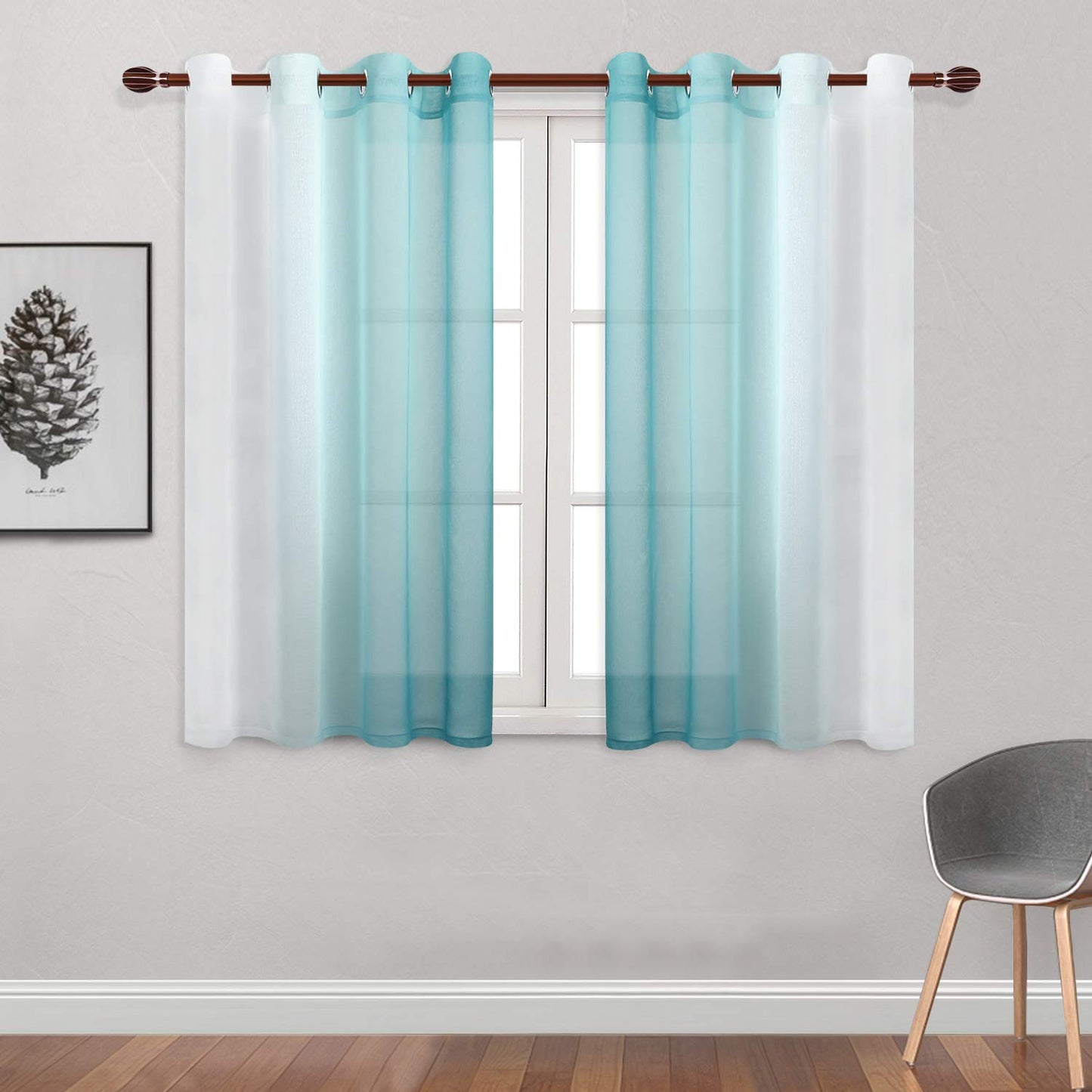 Modern Design Voile chiffon Curtains - Gradient colours- steel Grommets - 2 pieces - for living rooms and bedrooms
