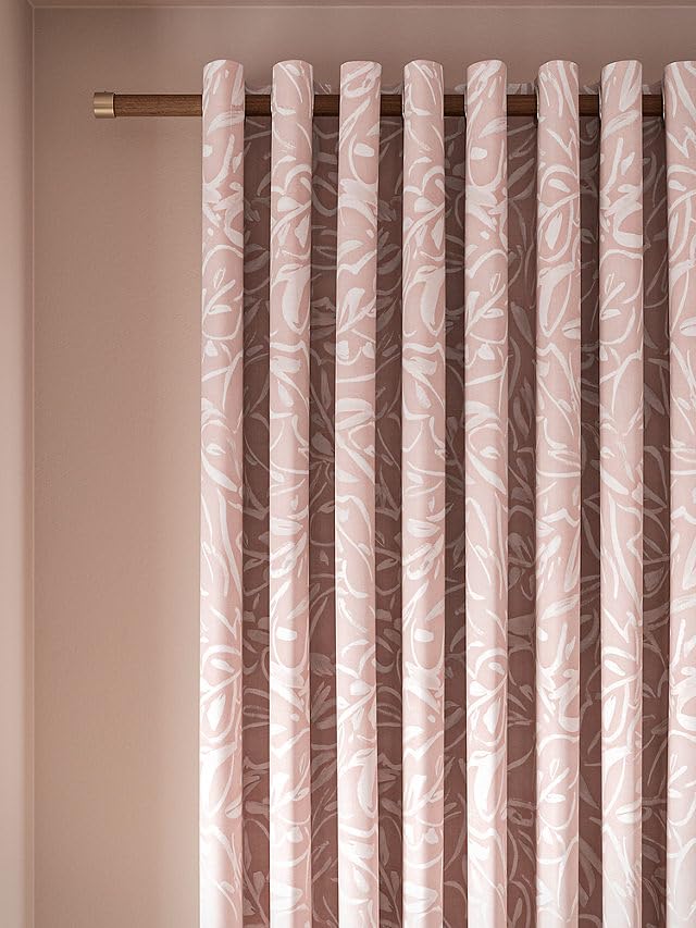 Linen Velvet Curtains - Pink Printed Leaves Sheer - Steel Grommets - 1 Piece