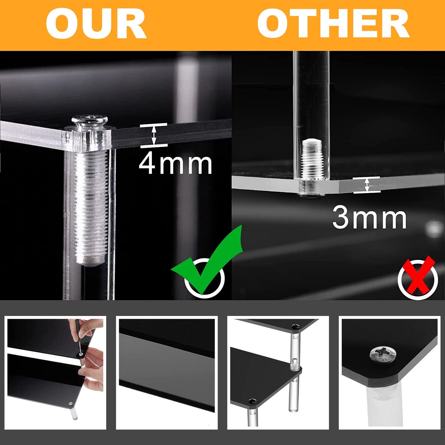 4-Tier Acrylic Display Stand, Black Clear Step Riser Shelf for Perfume Bottles, Pop Figures, Cupcakes, and Product Showcases, Elegant Multi-Level Organizer for Home or Events - Black