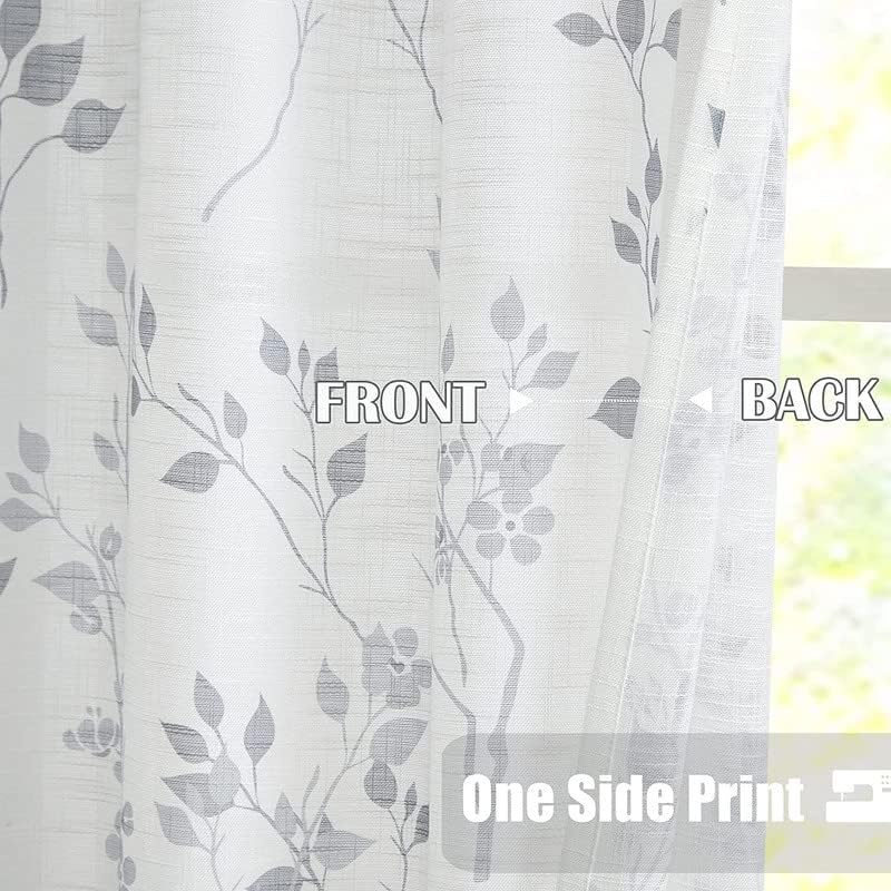 Rich Natural Linen curtains - Printed floral curtains- Semi-transparent - Road Pocket grommets for living room, bedroom, kitchens, 1 piece