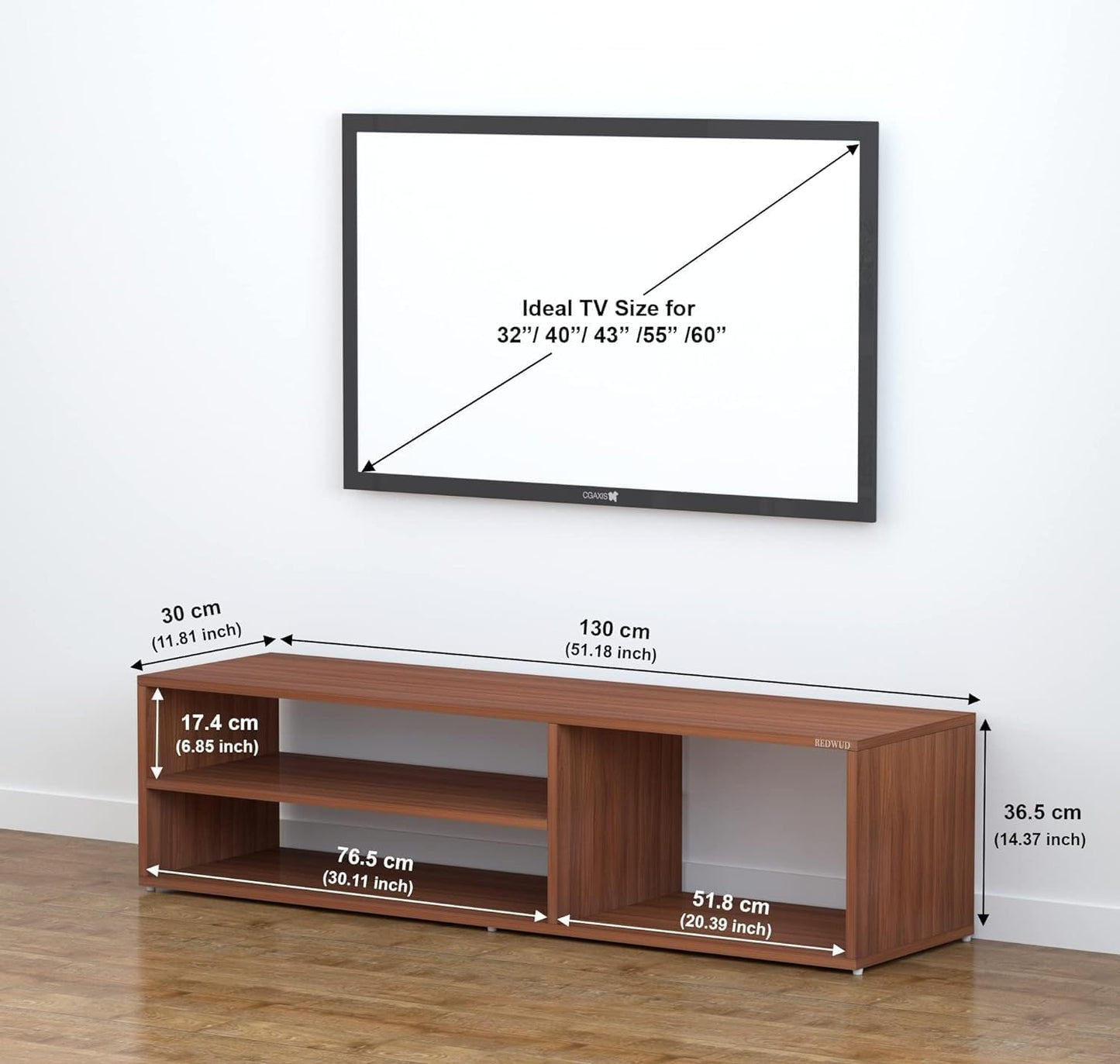 Geometric TV Bookcase Entertainment Unit,Wood TV Cabinet Stand Table for Screens Up to 132.1 cm, Display Rack for Devices in a Rich Brown Walnut Finish for Any Room