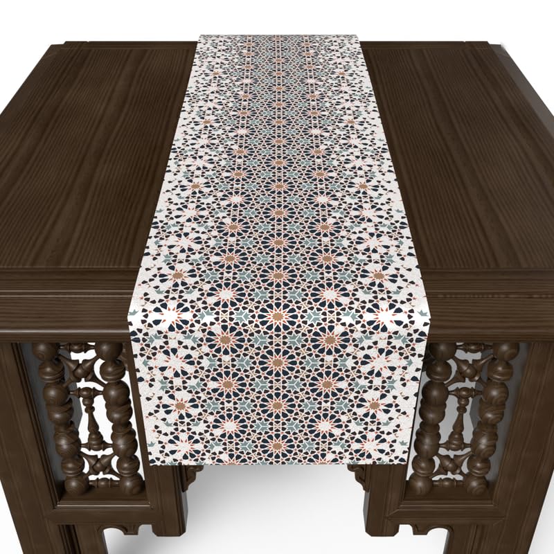 Ramadan's Unique Reya Velvet Runner in White & Blue, a Beautiful 35x140 cm Decorative Centerpiece with a Serene Islamic-Inspired Design, ideal for a Peaceful and Festive Ramadan Vibe