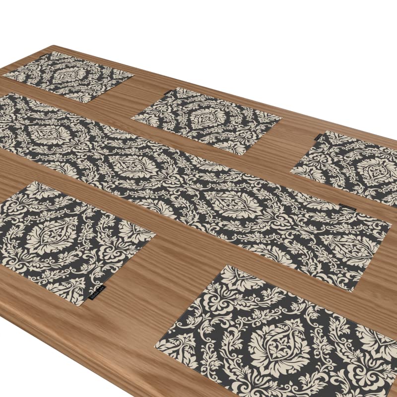 Grey Sophia Canvas Placemats Set of 6 in Grey & Off-White, each 45x30 cm, durable and washable table mats with an elegant pattern for a chic and sophisticated dining arrangement