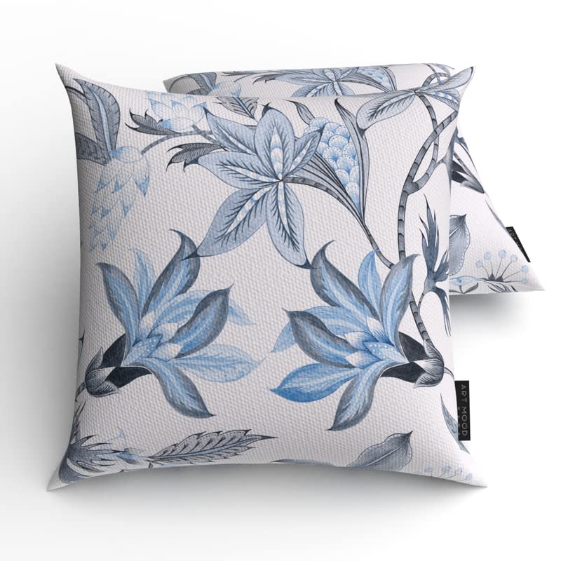 Blue Rosie Velvet Cushion Cover in Blue & White, a plush decorative pillow with an elegant floral rose design, 40x40 cm, adds a touch of timeless romance and luxurious softness to any room