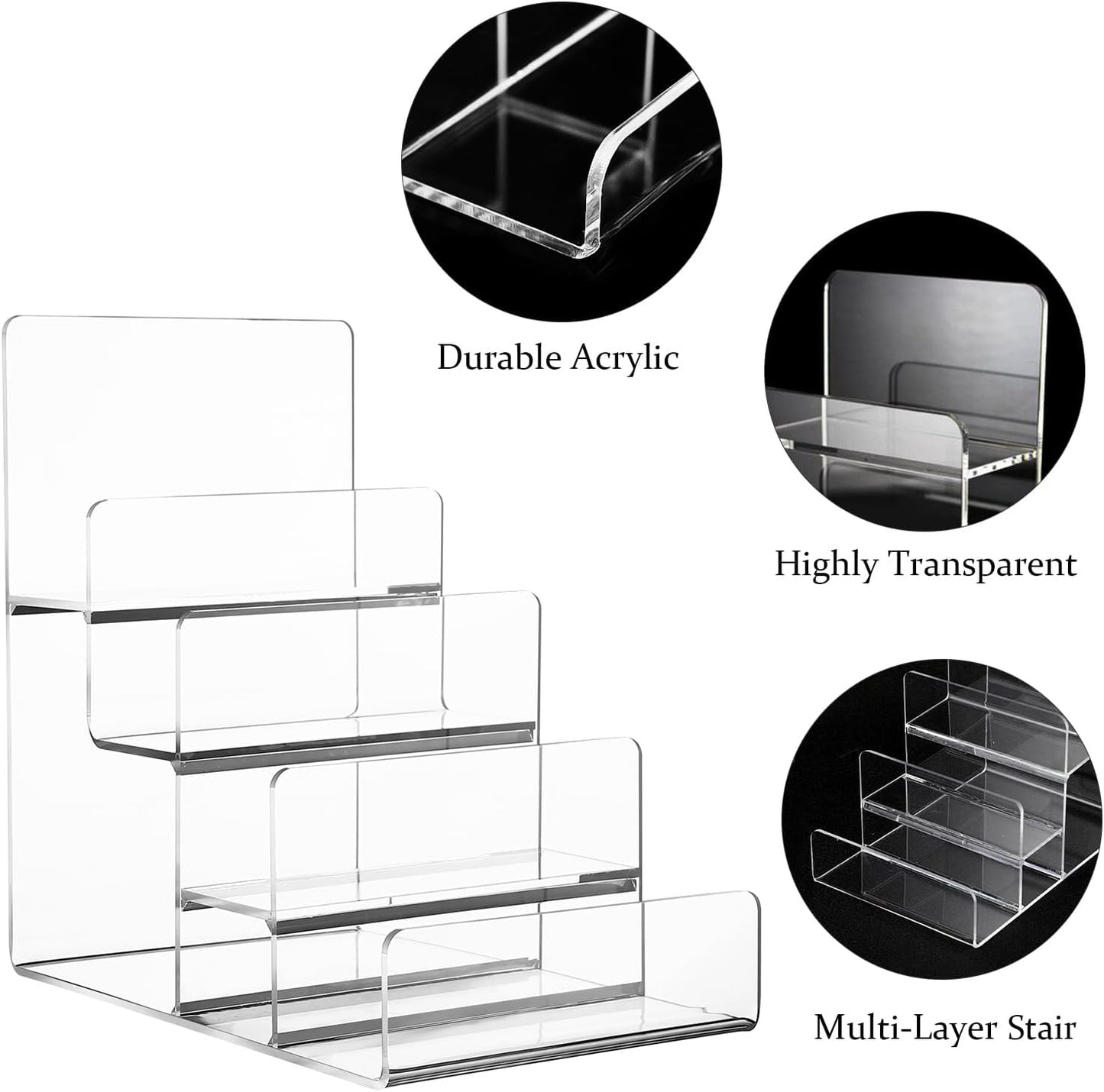 Acrylic Display Stand, 4-Tier Clear Shelf for Perfume, Purse, Cologne, Jewelry, and Collectibles, Desktop Acrylic Riser Rack for Retail or Home Use, 16 x 15.5 x 10 cm, Clear