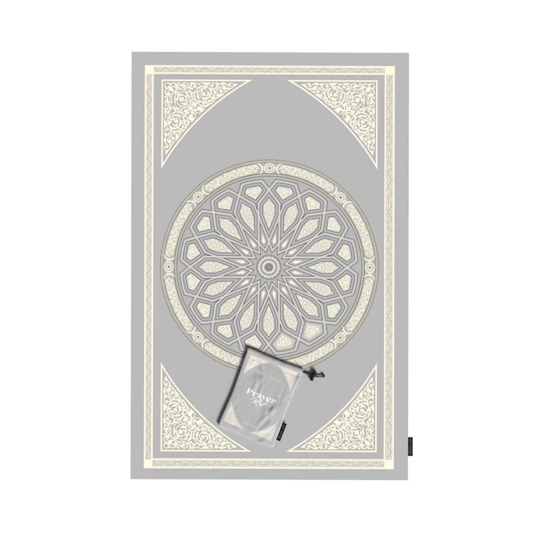 Al-Qubba Portable Prayer Mat, a Waterproof and Lightweight Foldable Travel Rug in a Convenient Pocket Size, Grey, an Ideal Companion for Daily Prayers (Salah) at the Office, Park, or on Vacation