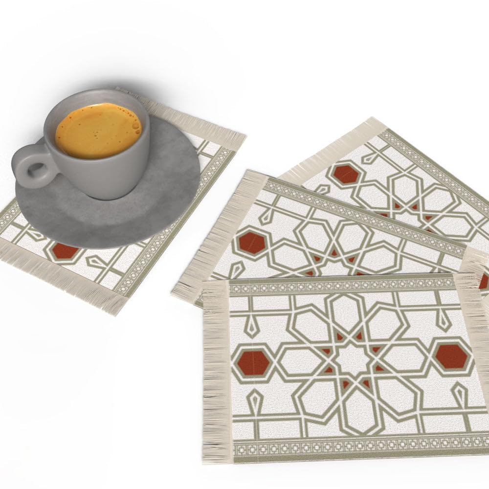 Rug Coaster Set – Set of 4 Mini Carpet Coasters with Velvet Surface & Leather Backing, Non-Slip, 14x9 cm, Elegant Table Protection & Gift Idea