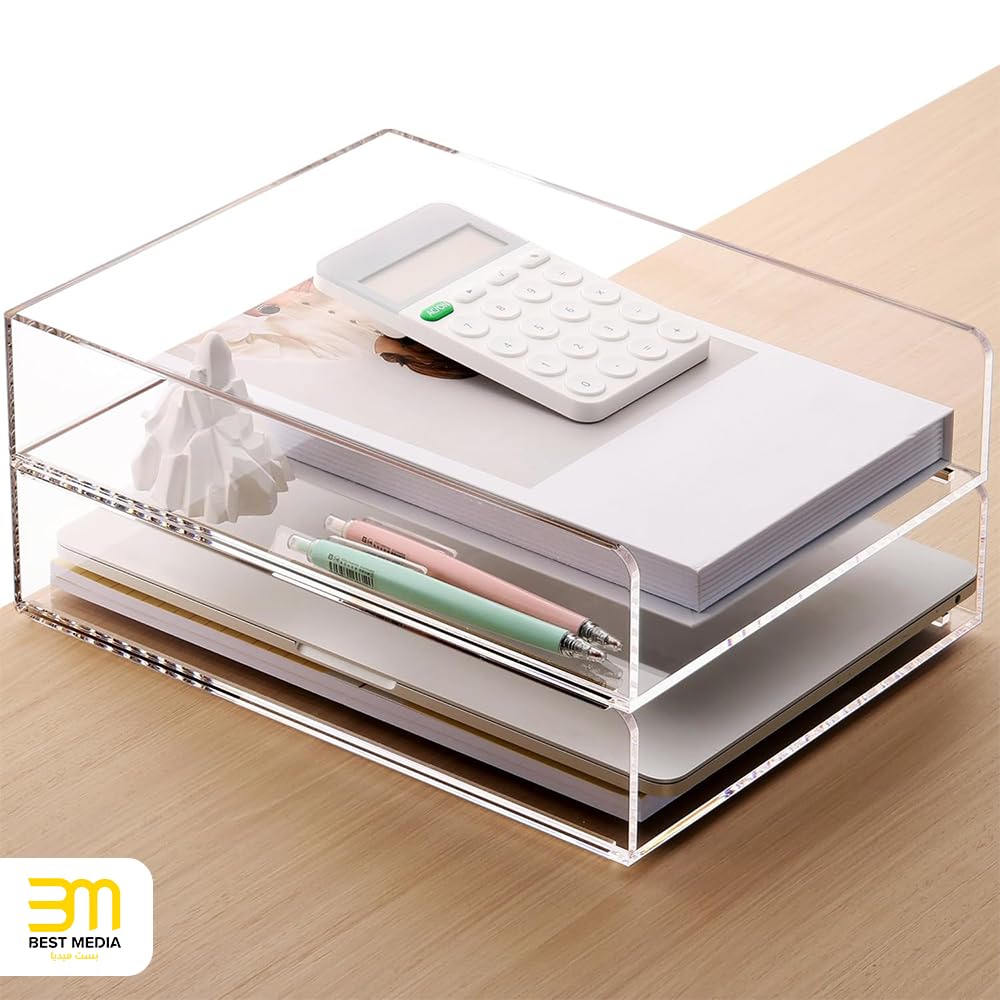 Clear Acrylic Stackable Letter Tray, 2-Pack Paper Organizer and Paper Sorter for Desk, Office, Home, and School